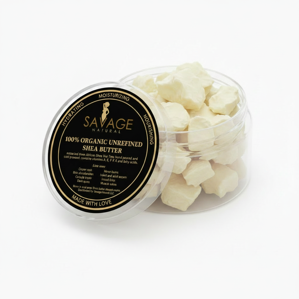 Savage Natural Unrefined Shea Butter - Clear Container Black Lid
